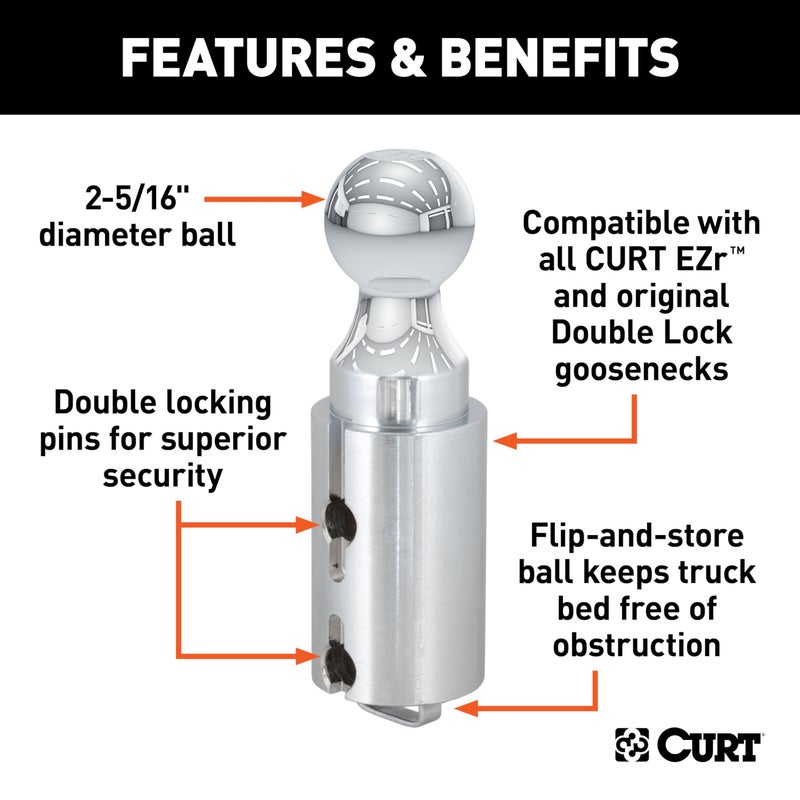 CURT 60616 Replacement Double Lock Gooseneck Ball, 30,000 lbs, 2-5/16-Inch Diameter - Image 3